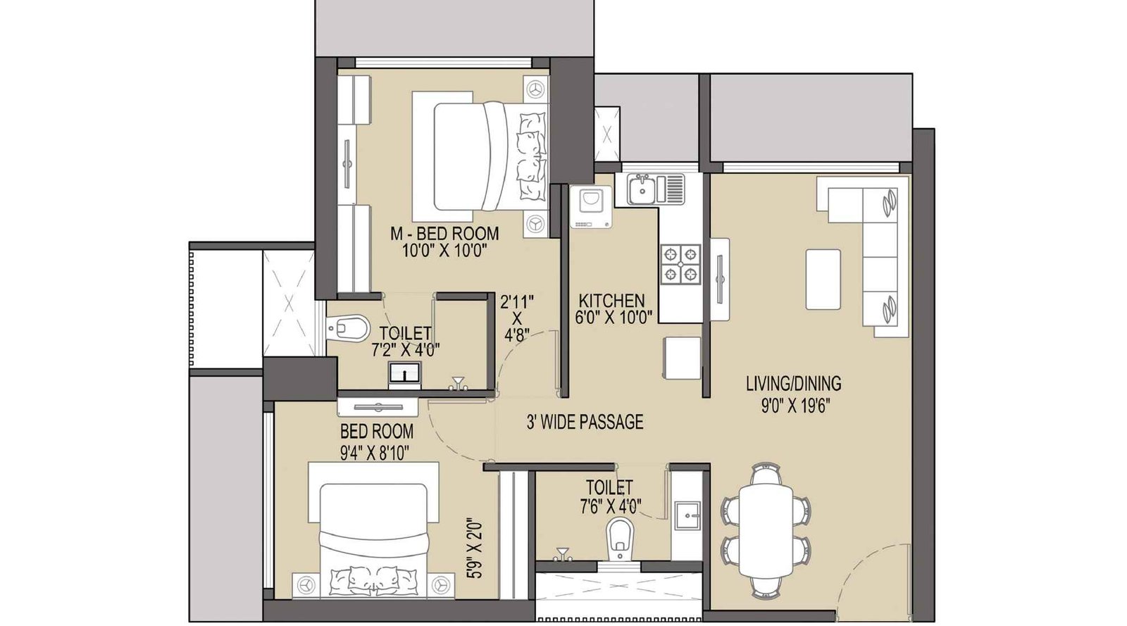 Ajmera-Downtown-floor-plan-2-BHK-560-SQ.FT